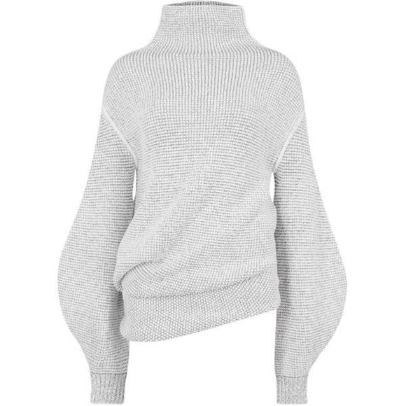 FLUID SPECKLE KNIT MOCK NECK SWEATER IN CREAM GREY